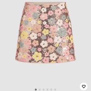 Cider Sequin Floral Mini Skirt and Floral Chain Tank Top